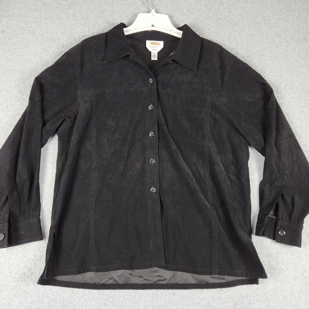 Talbots Shirt Womens PM Black Stretch Long Sleeve Classic Fit Collared Button Up